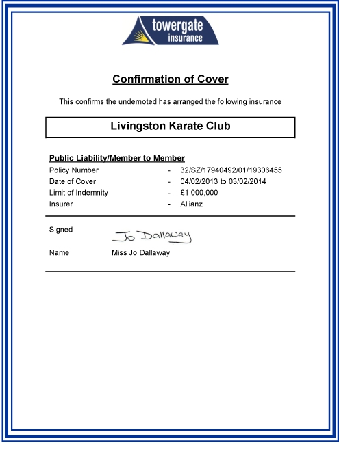 LKC Public Liability Certificate