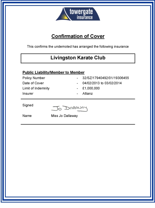 LKC Public Liability Certificate
